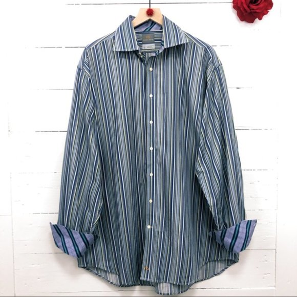 Thomas Dean TD Striped Button Up Shirt Blue XLT - Picture 8 of 8